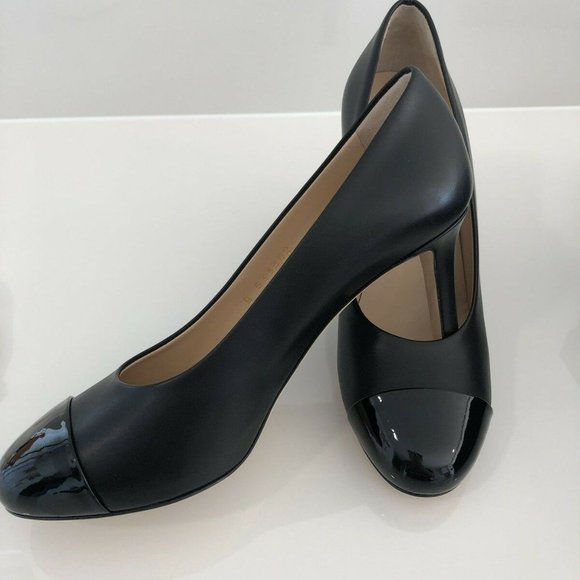 CHANEL Black Leather Cap Toe Pumps Size 37 - Picture 7 of 12